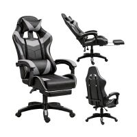 Gaming Stuhl Drehbar Fußstütze Schwarz Grau