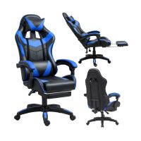 Gaming Stuhl Drehbar Fußstütze Schwarz Blau