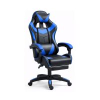 Gaming Stuhl Drehbar Fußstütze Schwarz Blau