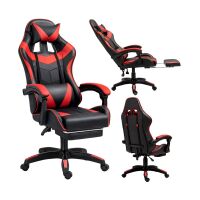 Gaming Stuhl Drehbar Fußstütze Schwarz Rot