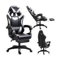 Gaming Stuhl Drehbar Fußstütze Schwarz Weiß