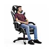 Gaming Stuhl Drehbar Fußstütze Schwarz Weiß