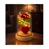 Ewige Rose Herz Glaskuppel LED Rot 14 cm Geschenk