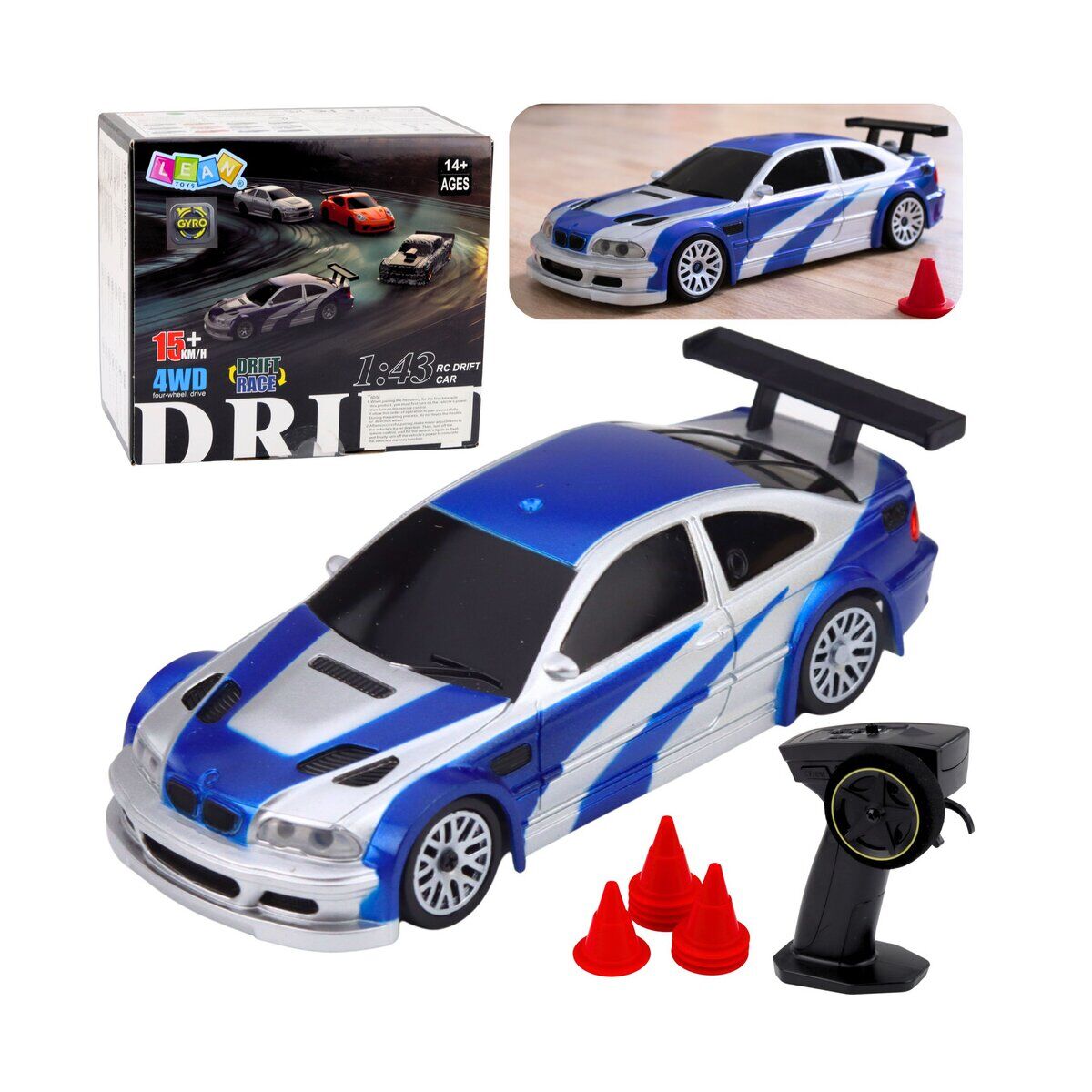 E46 Fernbedienung Drift-Sportauto RC Kegel 15 km/h 1:43