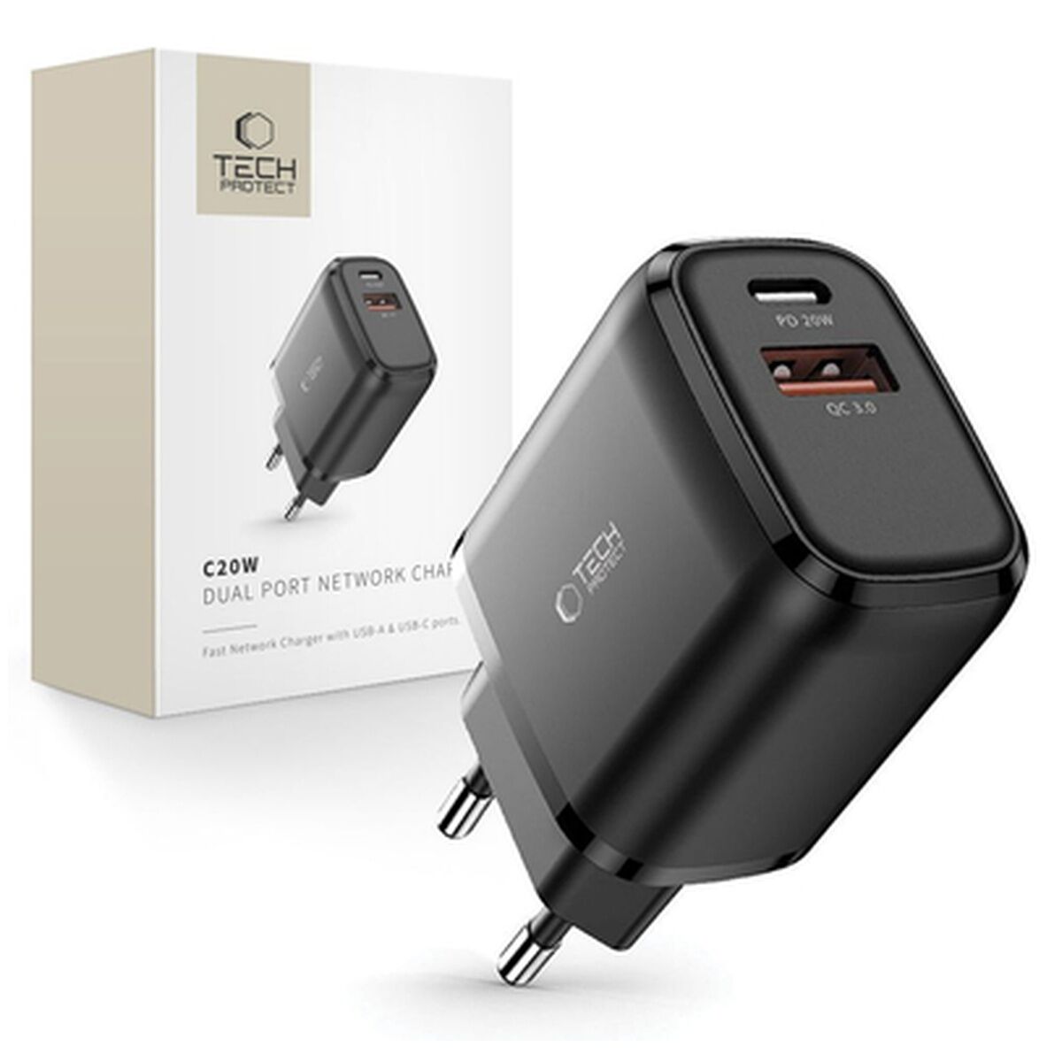 Tech Protect C20W USB-C PD 20 W USB-A QC 3 0