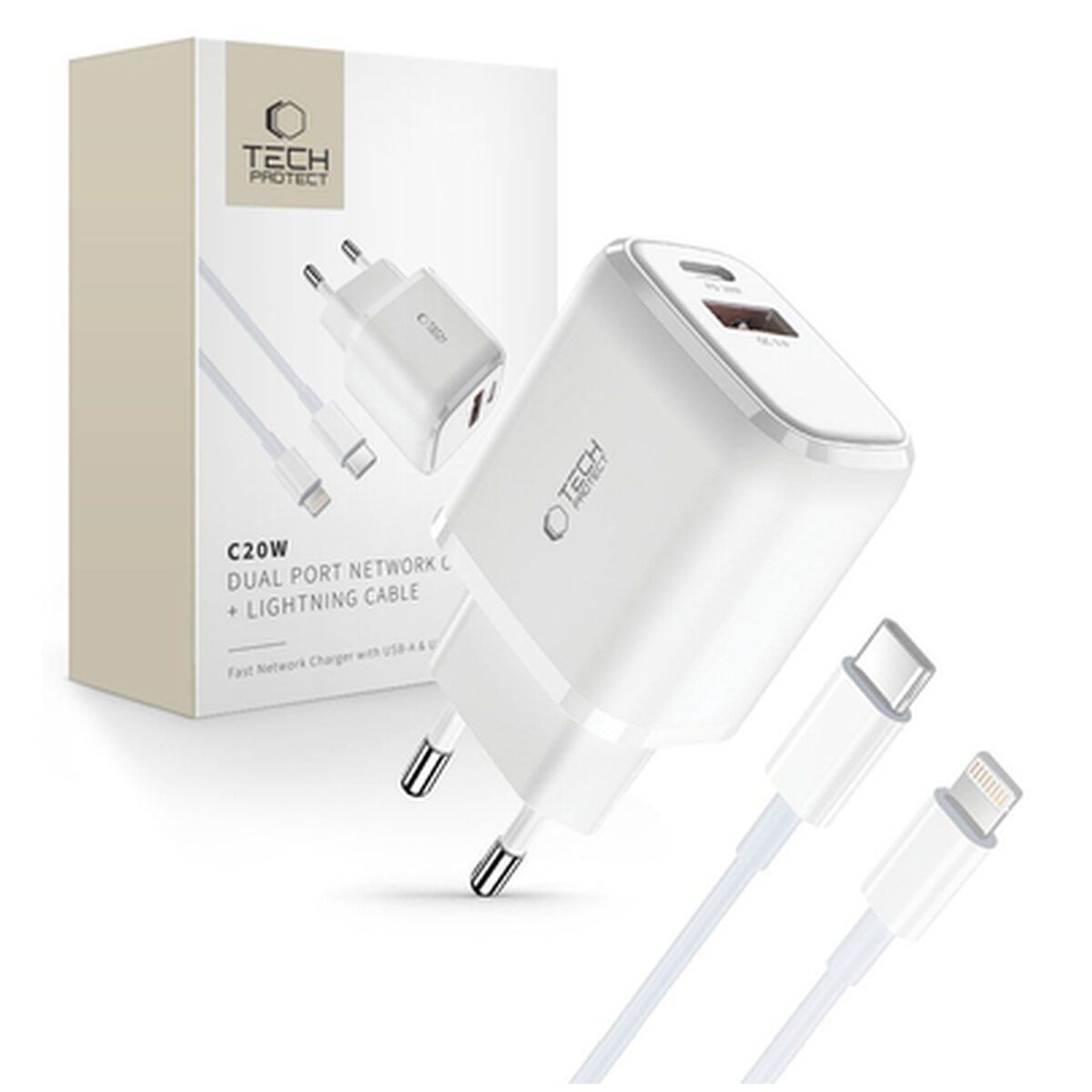 Tech Protect C20W USB-C PD 20 W USB-A QC 3 0