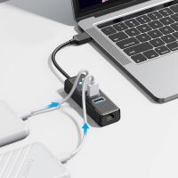 Orico PW3UR25-U3 USB-Hub mit 4 Anschlüssen (3x USB-A...