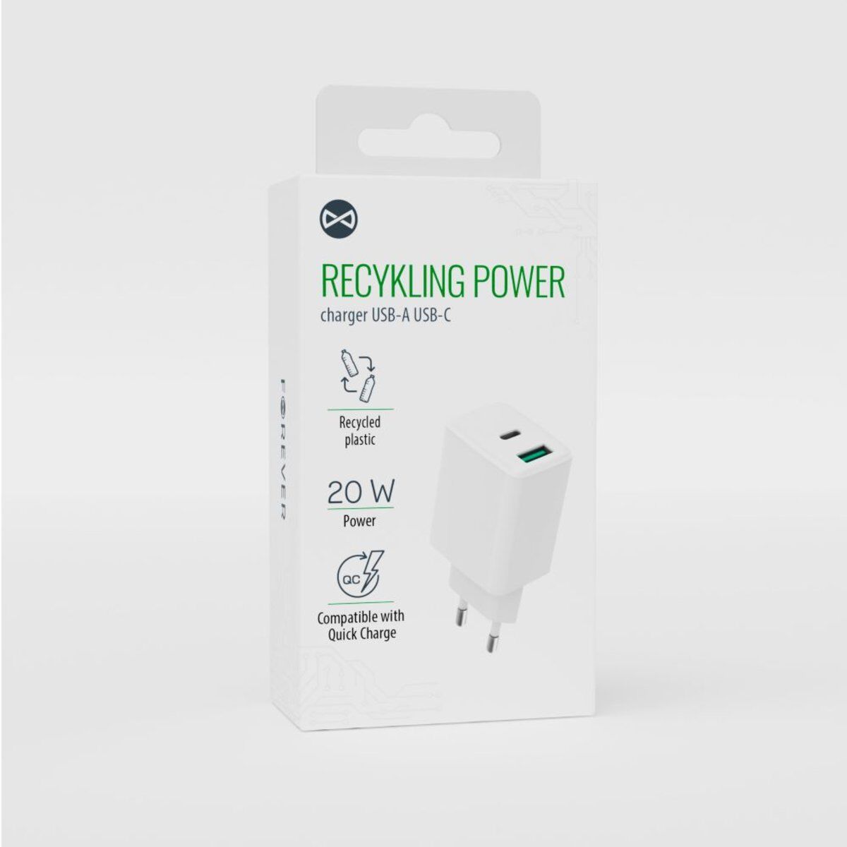 Forever recycled Wandladegerät USB + USB-C 20W LSR20-AC-00 weiß