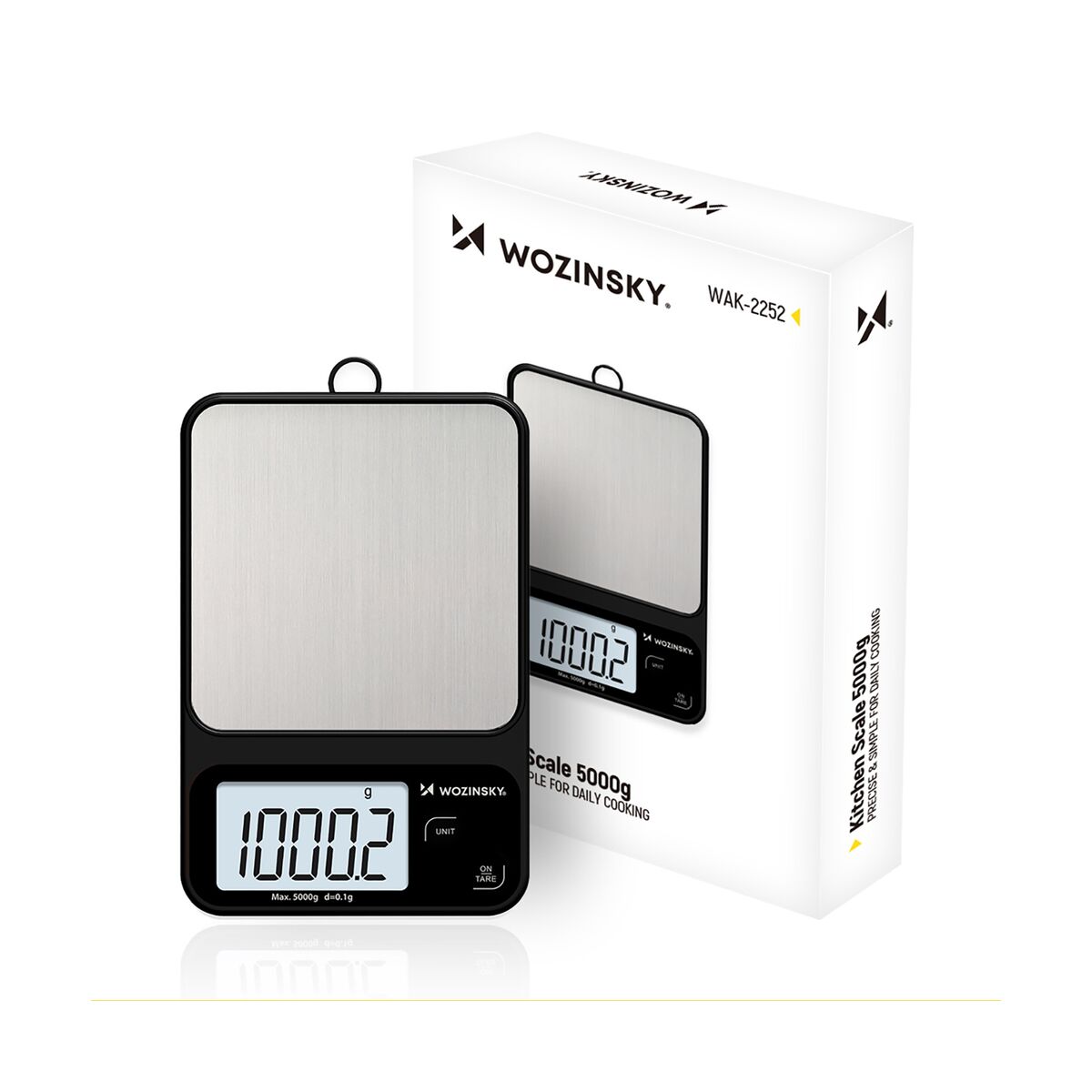 Wozinsky WAK-2252 Küchenwaage 5 kg / 0,1 g mit LCD – Schwarz/Silber