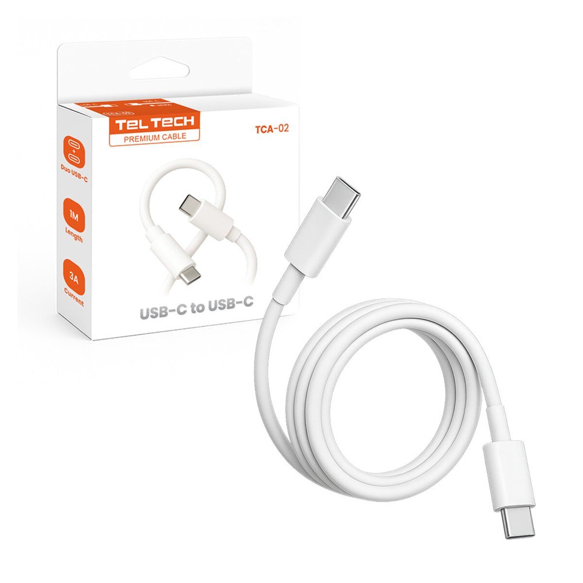 Teltech Kabel USB-C - USB-C 3A 60W 1m weiß TCA-02