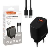 Teltech Schnellladegerät USB / USB-C 25W + Kabel USB-C USB-C 1m QC