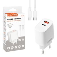 Teltech Schnellladegerät USB / USB-C 25W + Kabel...