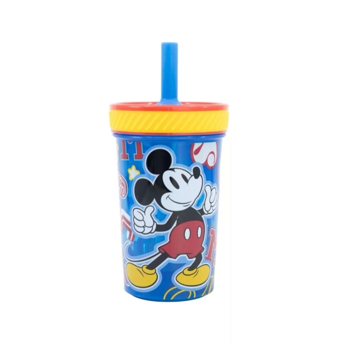 Mickey Mouse kippsicherer, rutschfester Plastikbecher mit Strohhalm