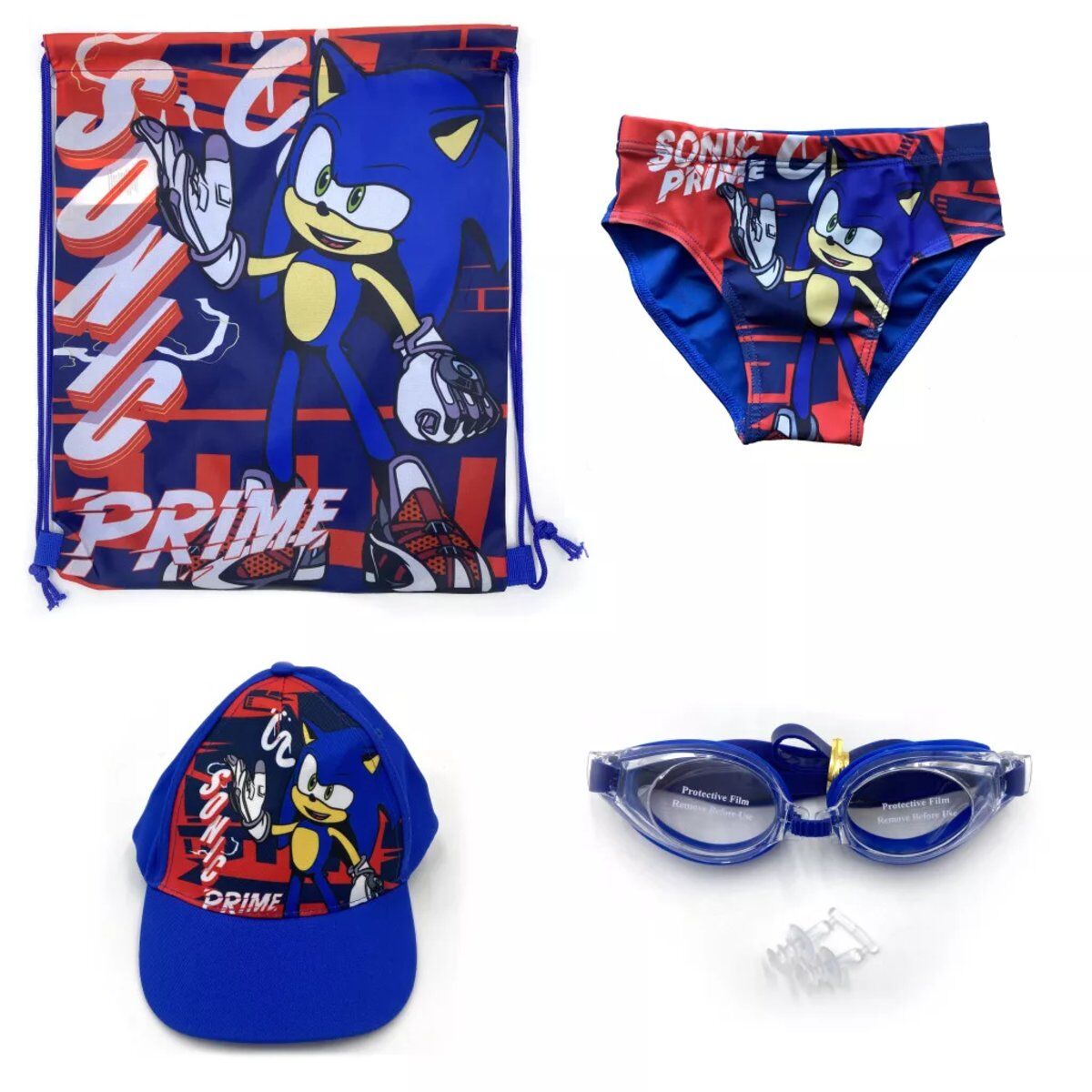 Sonic 4-teiliges Strandset (Turnbeutel+Baseballkappe+Badehose+Schwimmb