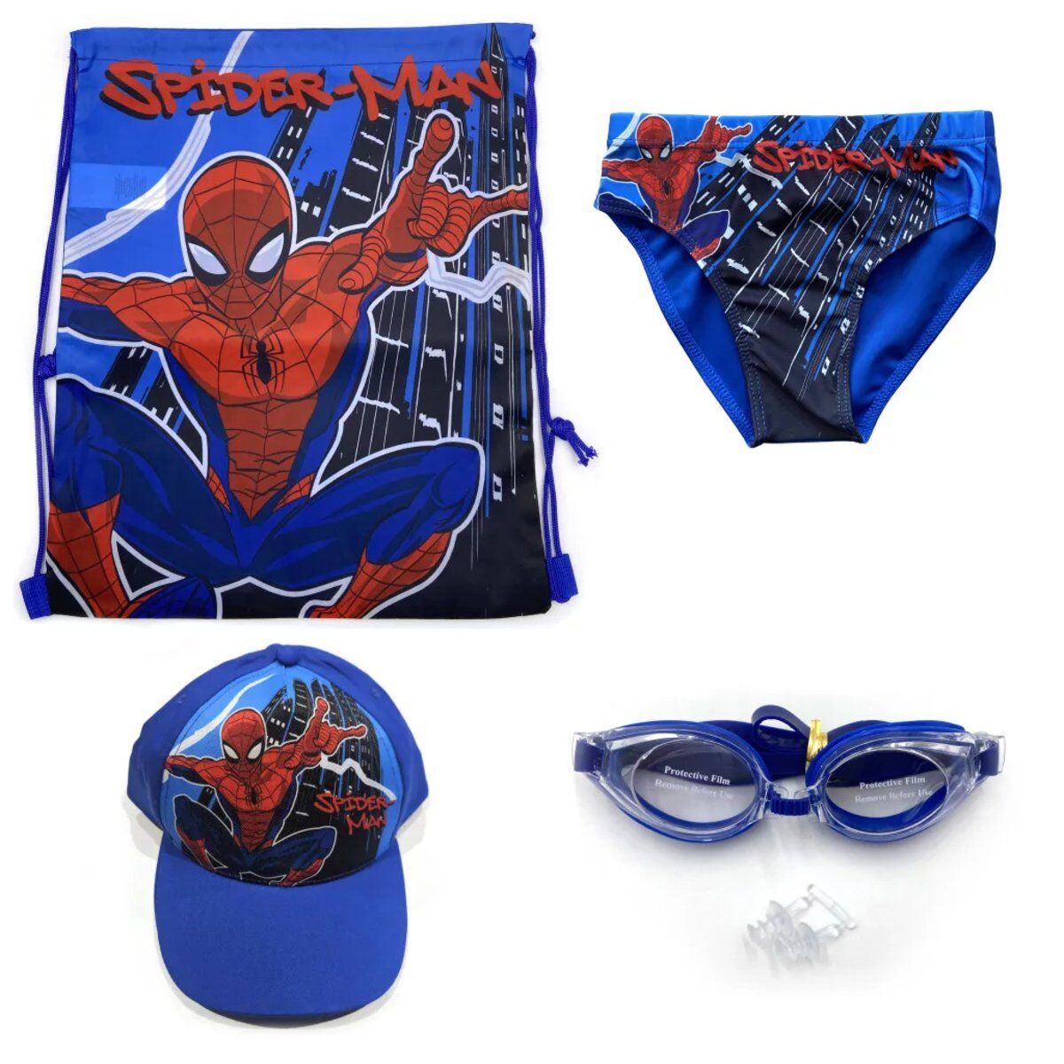 Spiderman Web Swing 4-teiliges Strandset (Turnbeutel + Baseballkappe
